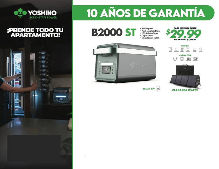 Yoshino B2000 Solid-State Portable Power Station - 2000W-INLCUYE PLACA SOLAR GRATIS